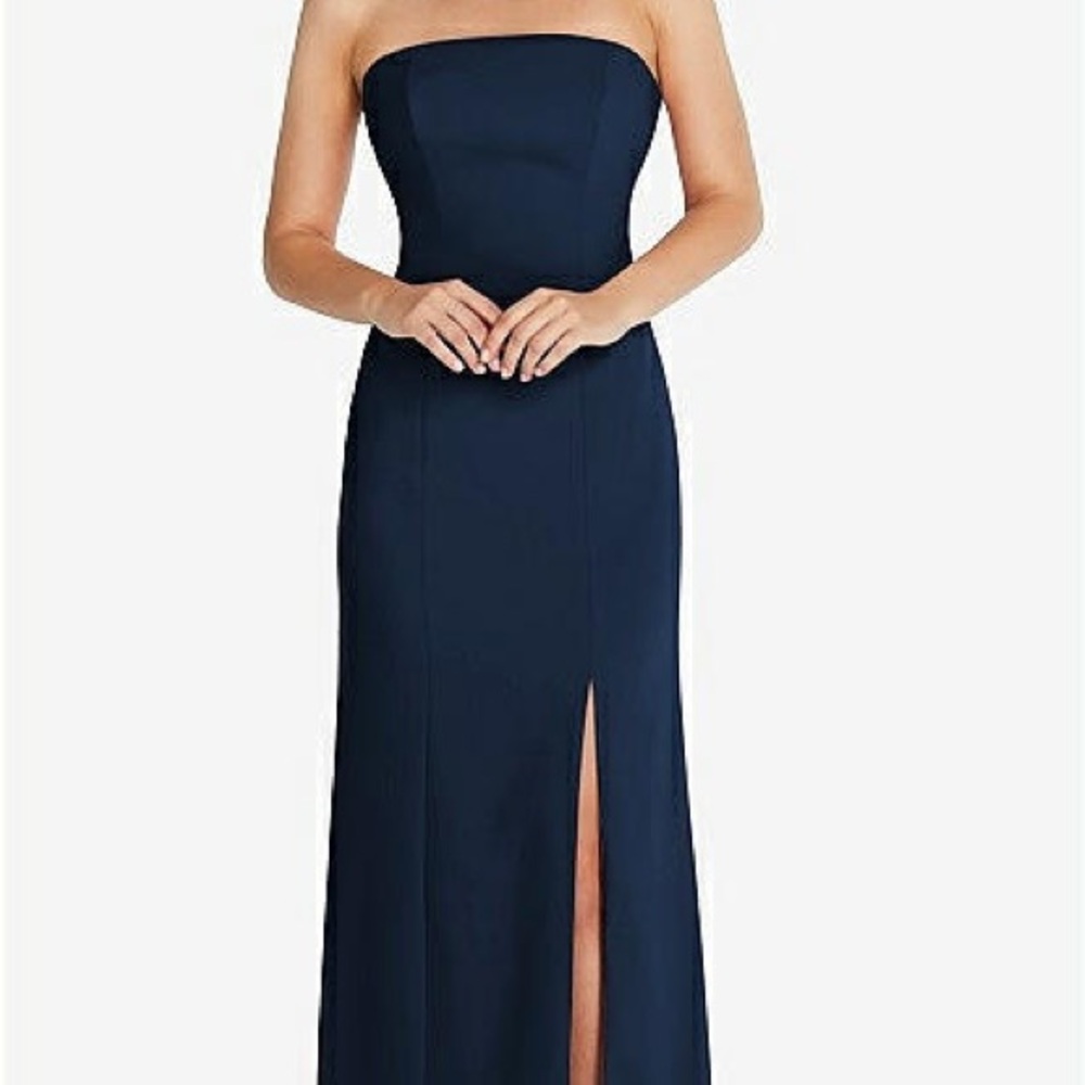Dressy Group STRAPLESS SCOOP BACK MAXI DRESS WITH FRONT SLIT IN MIDNIGHT NAVY